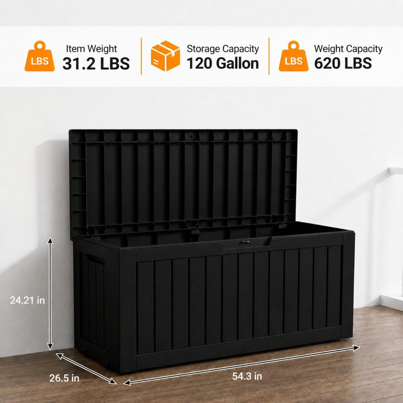 Coffre de terrasse 120 gallons, Noir