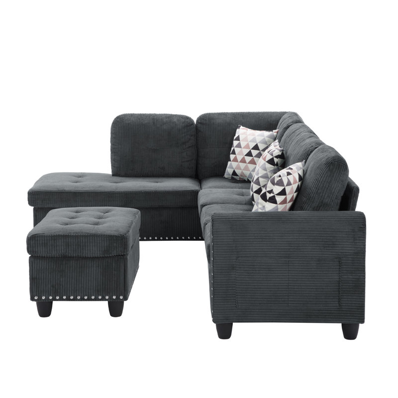 3 - Piece Upholstered Sectional, Dark Gray Corduroy