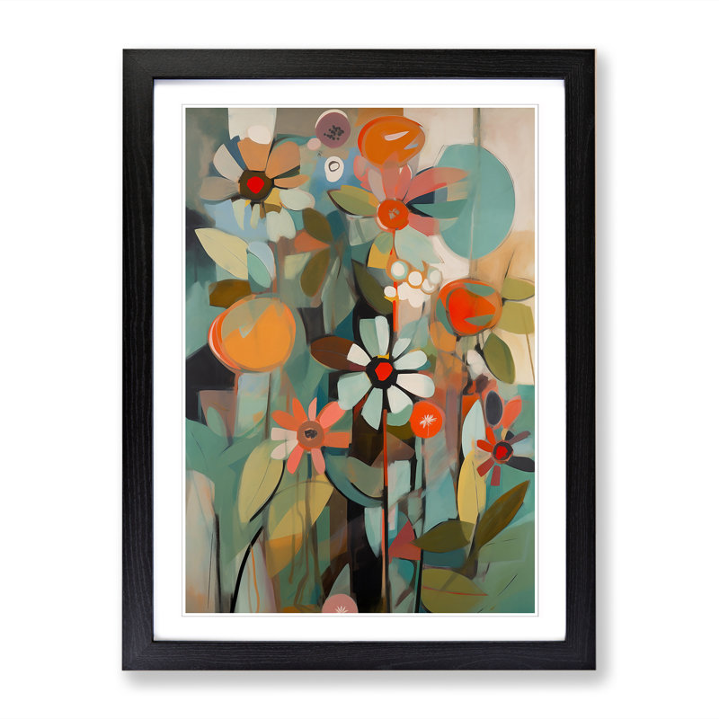 Retro Flowers Vol.9 - Single Picture Frame Print, 34cm H x 25cm W x 2cm D, Black
