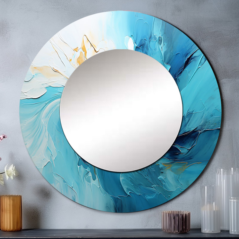 Azure Symphony I - Landscapes Decorative Wall Mirror, Teal Round Mirror, Printed Metal Art, 29" x 29"