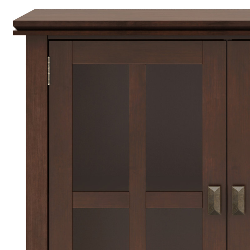 Artisan 66"W Solid Wood 4-Shelf Storage Cabinet with Tempered Glass Doors and Adjustable Shelves, Brown