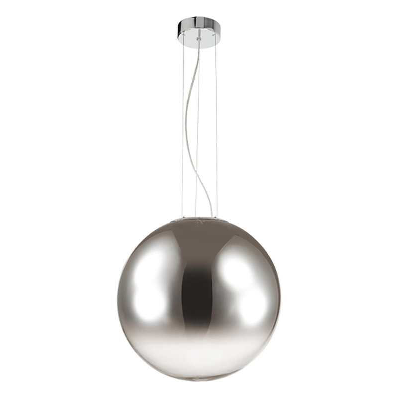 1 - Light Silver Globe Pendant, Chrome, 265cm H x 50cm W x 50cm D