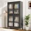 Armoire de rangement classique en métal avec 4 portes en verre et 4 tablettes avec armoire et armoire latérale pour bureau à domicile, salon, cuisine, couloir