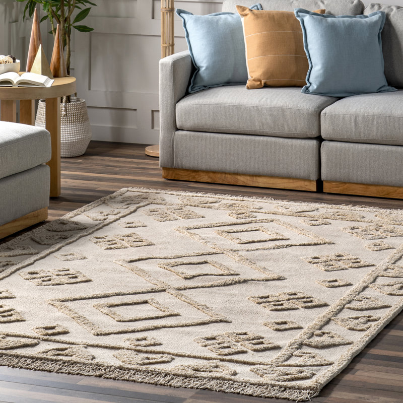 Tapis à motif géométrique en coton Esteri, Rectangle 4 pi x 6 pi