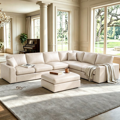 126" Square Arm Faux Leather 7-seat Convertible L-shaped Sectional Sofa For Living Room With Removable Ottoman