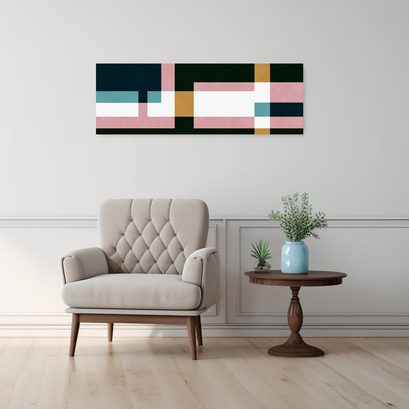 Art mural contemporain élégant et élégant avec blocs de couleur, H 12 po x l 36 po