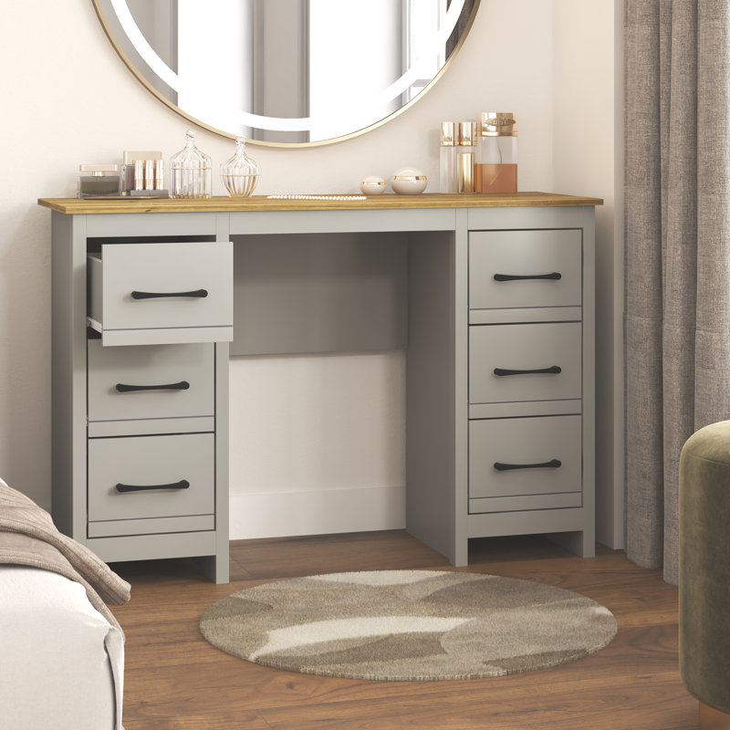 Limestone Alezae  6 Drawers Dressing Table, Light Grey