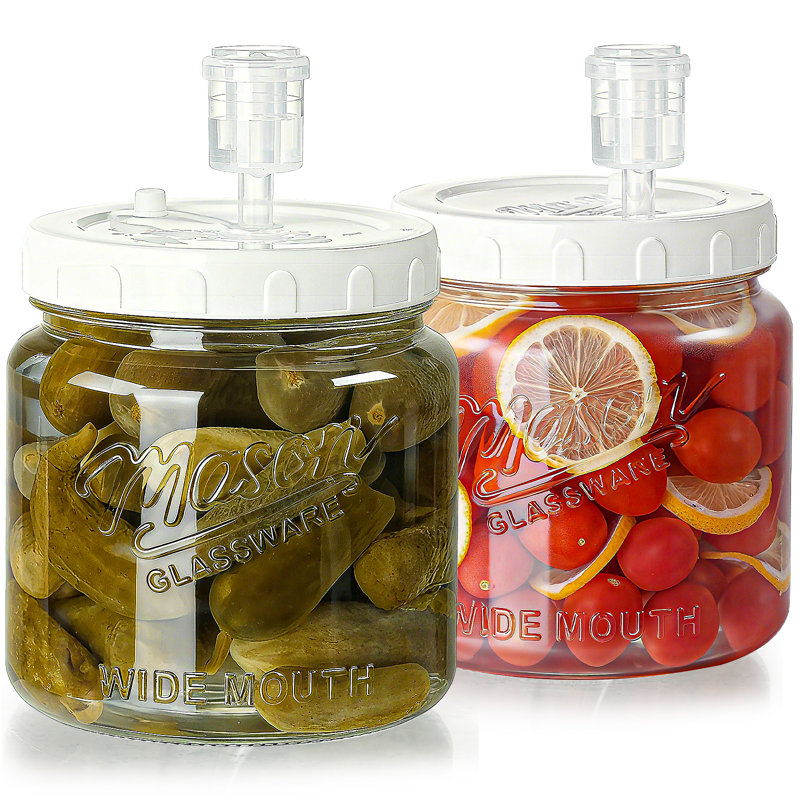 Paquet de 2 pots de fermentation avec 3 sas, pots en verre demi-gallon avec couvercle hermétique, pot Mason à bouche large de 64 oz avec ligne d'échelle pour le marinage, la fabrication de moules, le kimchi, le levain et les contenants alimentaires