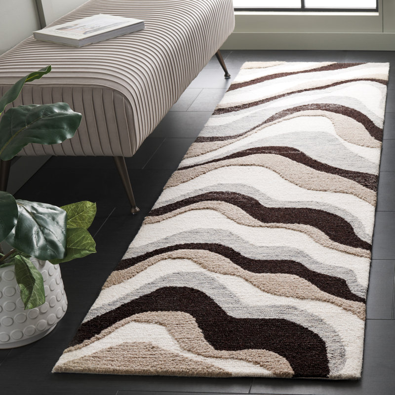 Joshwa Hand Tufted Wool/Cotton Abstract Rug in Gray/Ivory, Runner 2'3" x 8'