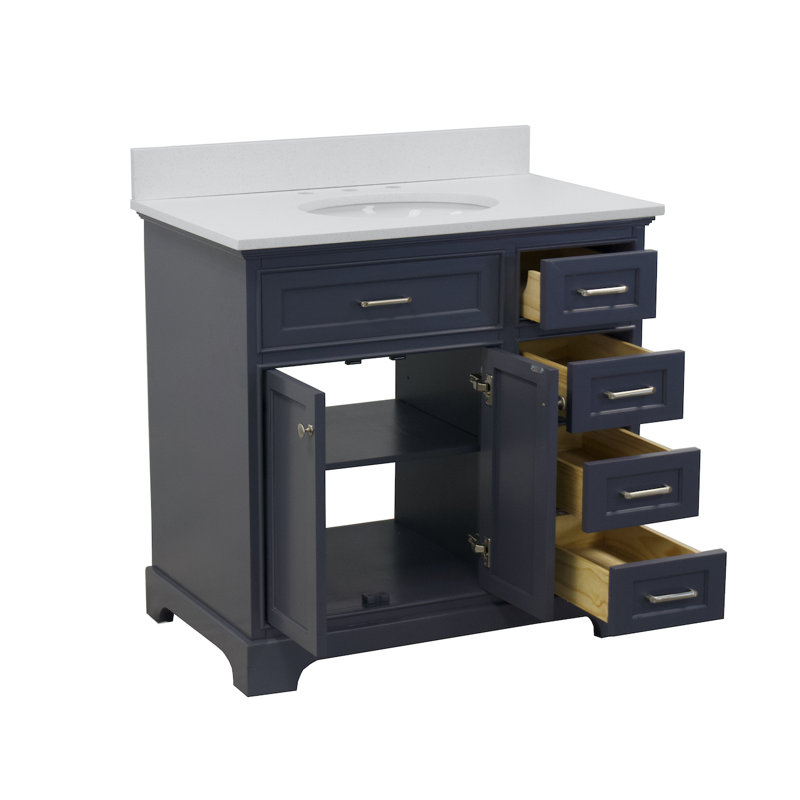 Ronnie 36'' Single Bathroom Vanity with Top, Marine Gray, Quartz