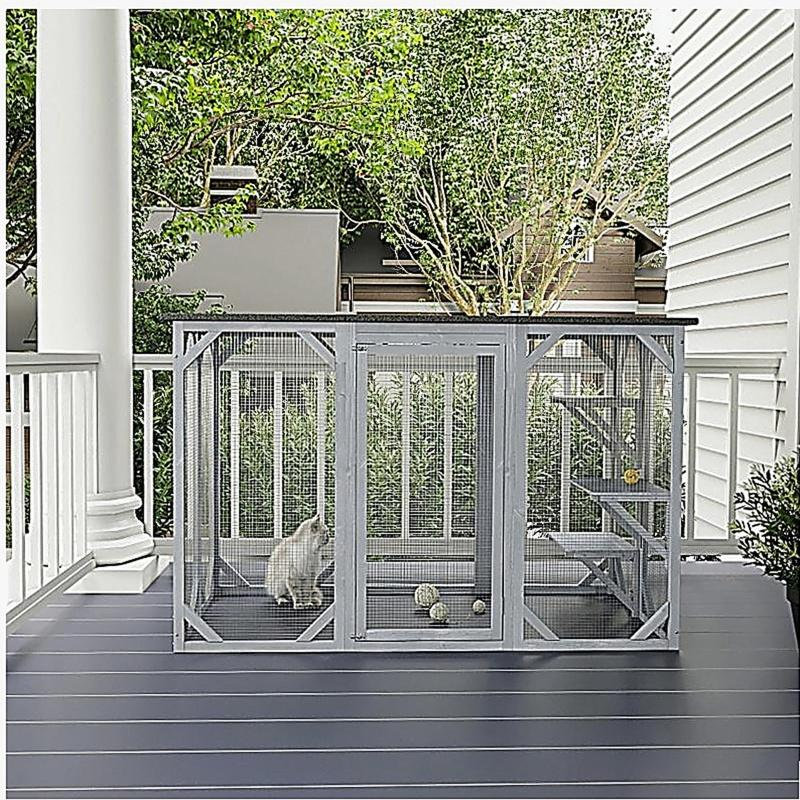 Grande cage d'extérieur en bois pour chat