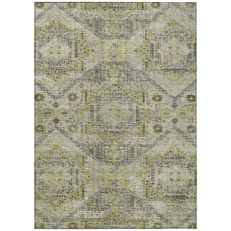 Machine Washable Indoor/Outdoor Xhevrie Khaki Rug, Rectangle 3' x 5'