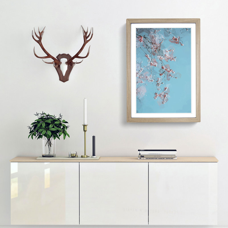 Beautiful Pink Cherry Blossom in Abstract - Picture Frame Graphic Art Print, 36cm H x 27cm W x 2cm D, Oak Framed