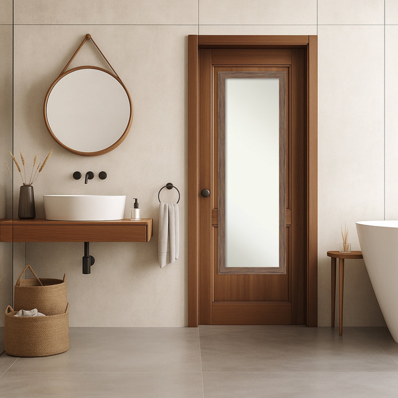 Non-Beveled Door Mirror, Pia Medium Brown Narrow Frame - Full Length Mirror, Wall Mirror