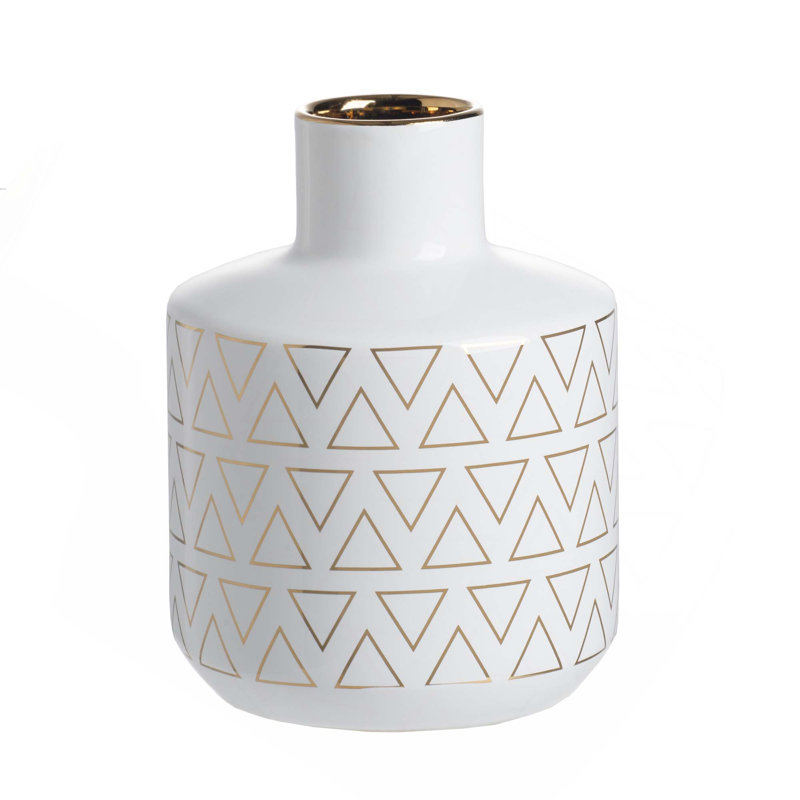 D5.9X7.9" Round White/Gold Vase