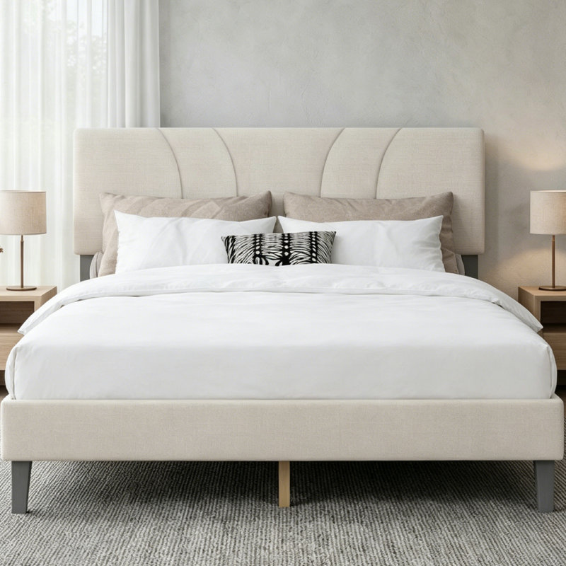 Platform Bed Frame,  with Adjustable Fabric Headboard and Wooden Slats Support, No Box Spring Required for Bedroom, Full