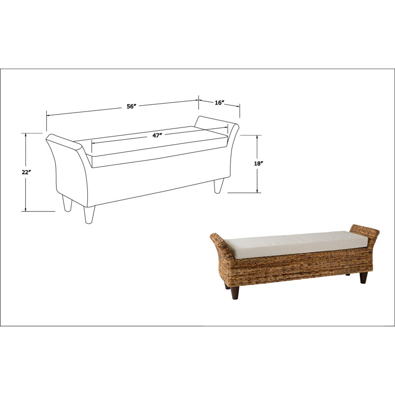 Calne Upholstered Wicker Bench
