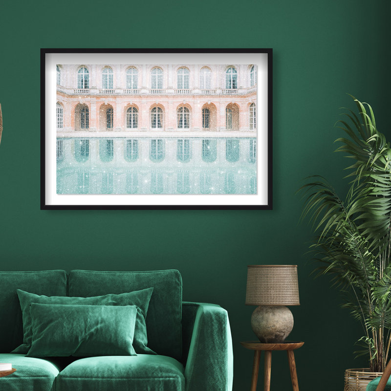 Oliver Gal Palace Dreamy Pond Architecture - Diamond Dust Shadowbox Framed Wall Art, 32" H x 47" W, Black