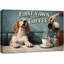 Œuvre de chien rétro, bâillement puis café, photos de cuisine de café, impression sur toile encadrée-131654847-131654850