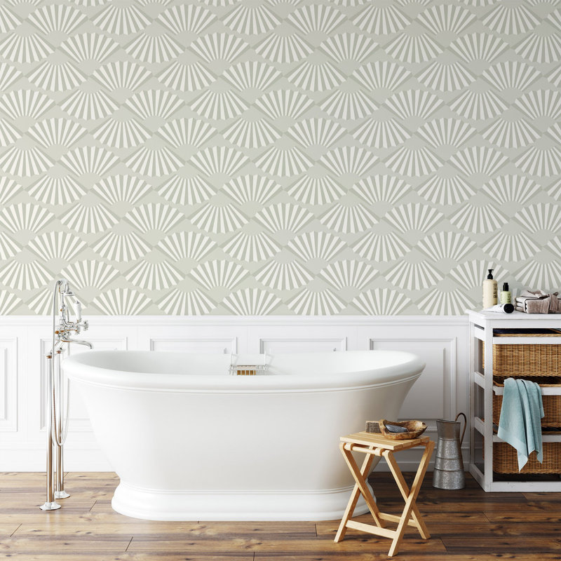Shanghai Fanning Out 10' L x 24" W Wallpaper Roll, Sea Pearl, Faux Grasscloth, Self-adhesive