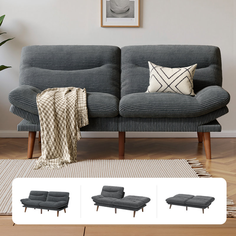 66" Convertible Futon Sofa Bed with 3 Level Adjustable Backrest and 6 Level Adjustable Armrests, Sleeper Sofa for Apartment , Living Room,Gray