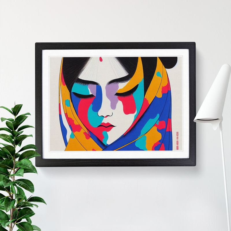 Dripping Geisha Abstract - Single Picture Frame Print, Black, 46cm H x 64cm W x 2cm D
