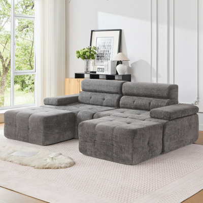 99" W Modular Compression Sofa With Ottoman & Higher Backrest