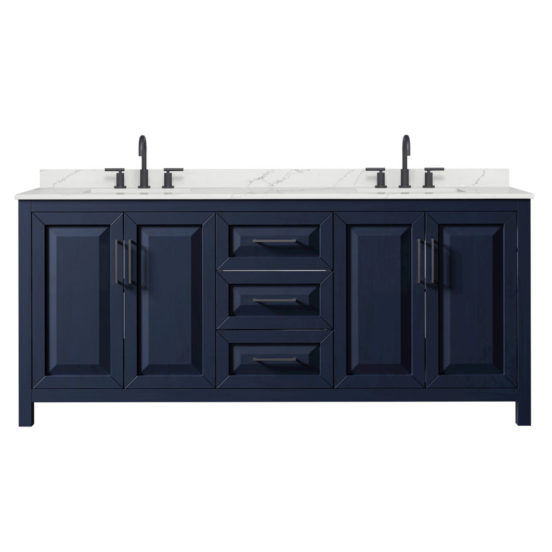 Daria 80'' W Vanity, Blue, Matte Black, White Quartz