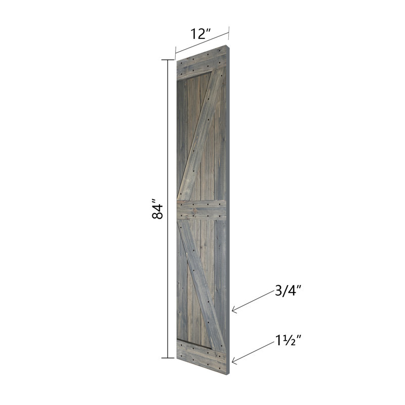Porte de grange pliante en bois massif de style K avec trousse de quincaillerie - assemblage requis, 24 po x 84 po
