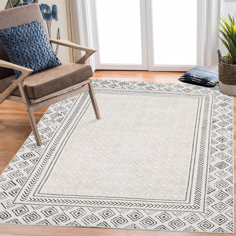 Area RugModern Bordered Accent Rug for BedroomWashable Living Room RugHome Decor CarpetNon Shedding Kitchen Rug, Gray