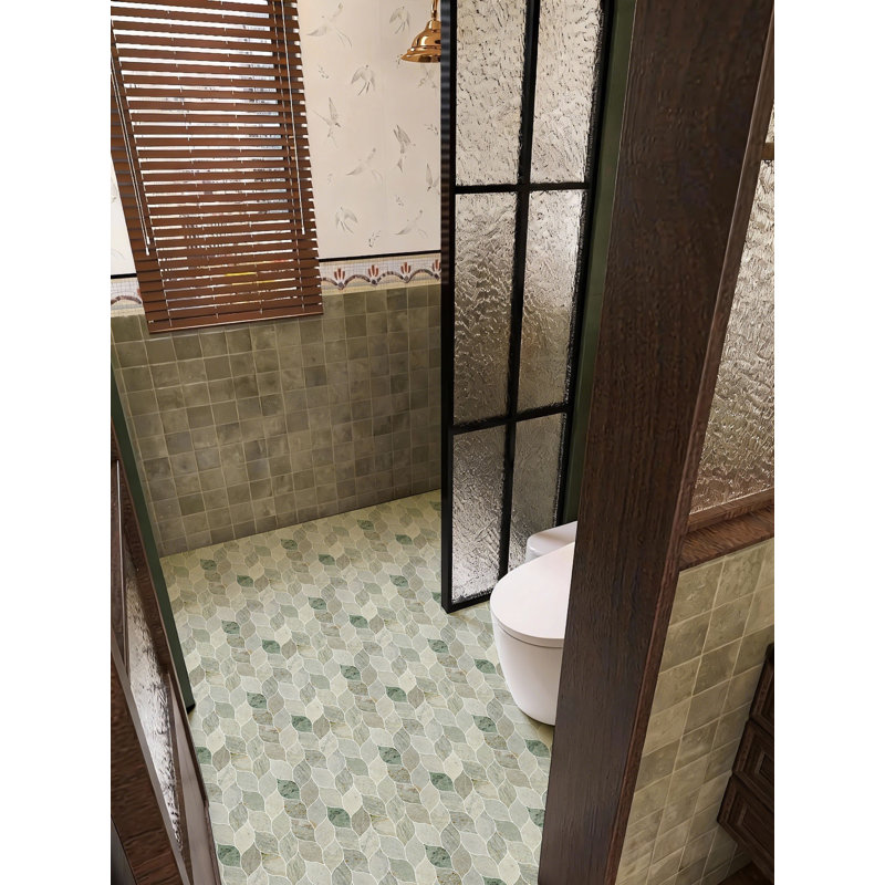 4" x 2" Ming Green Leaf Pattern Marble Novelty Mosaic Tile