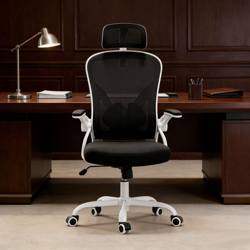Chaise de bureau ergonomique de style moderne, chaise de bureau à domicile avec appui-tête, chaise d'ordinateur à haut dossier avec accoudoirs et support lombaire réglable pour la salle d'étude de bureau à domicile