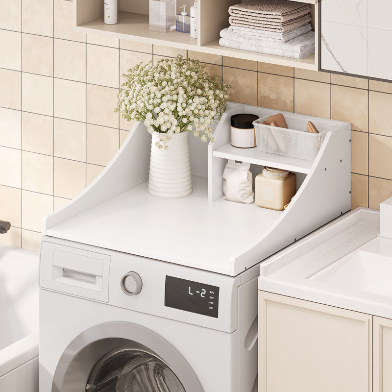 2-Layer Single Washer Dryer Countertop ，Laundry Countertop with Storage Shelf, White
