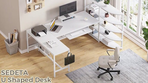  SEDETA Corner Desk, Small Computer Desk with Hutch