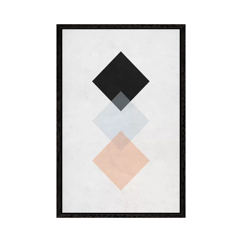 Squares - Gray Background by Nouveau Prints - Print on Canvas, Black Framed, 101.6cm H x 66.04cm W x 3.81cm D
