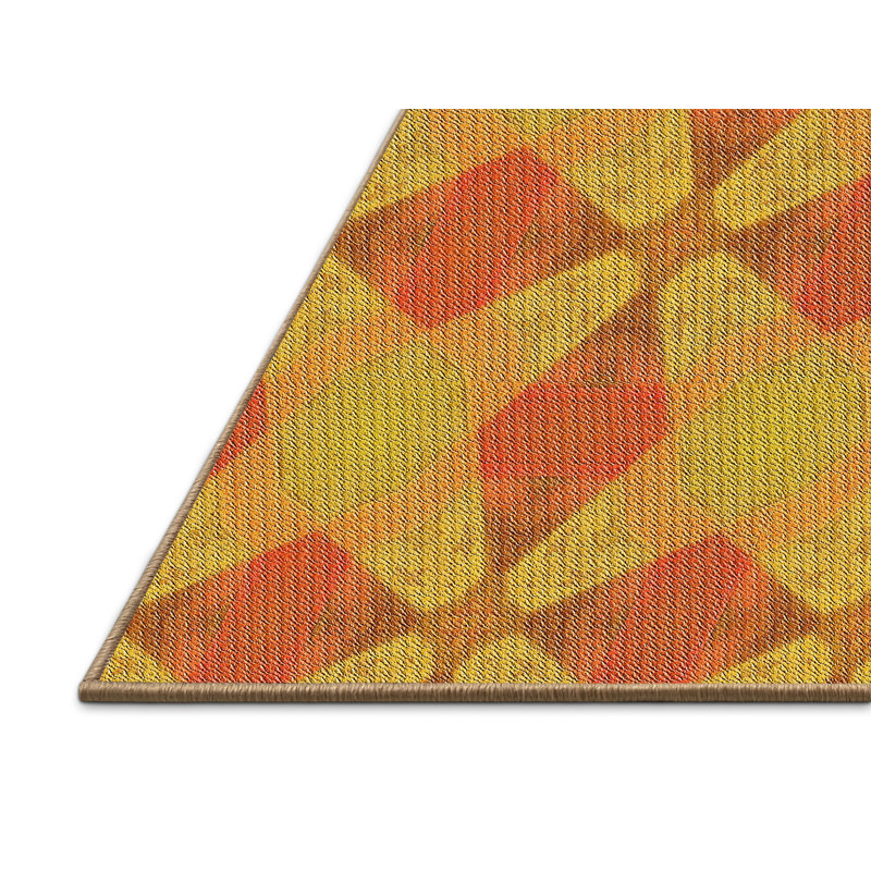 Orange géométrique/vert Tapis décoratif, Rectangle 2 pi x 4 pi
