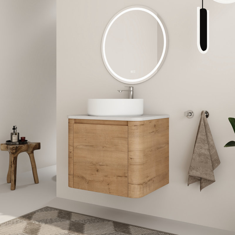 Ensemble de meuble-lavabo mural 24 po avec plateau en pierre reconstituée Eaton, Blanc