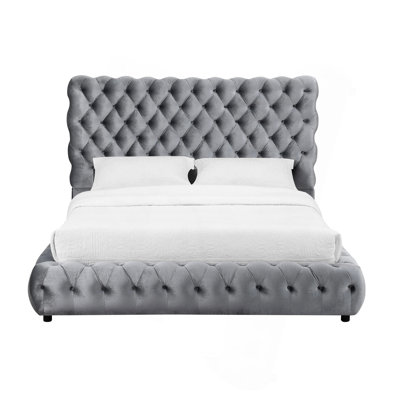 1Pc Contemporary Upholstered Bed Tufted Headboard And Footboard Bedroom Furniture