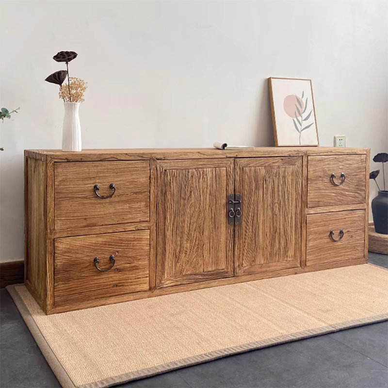 Meuble télé pour le rangement en vieux bois d'orme massif, H 23,62 po x L 66,92 po x l 15,74 po