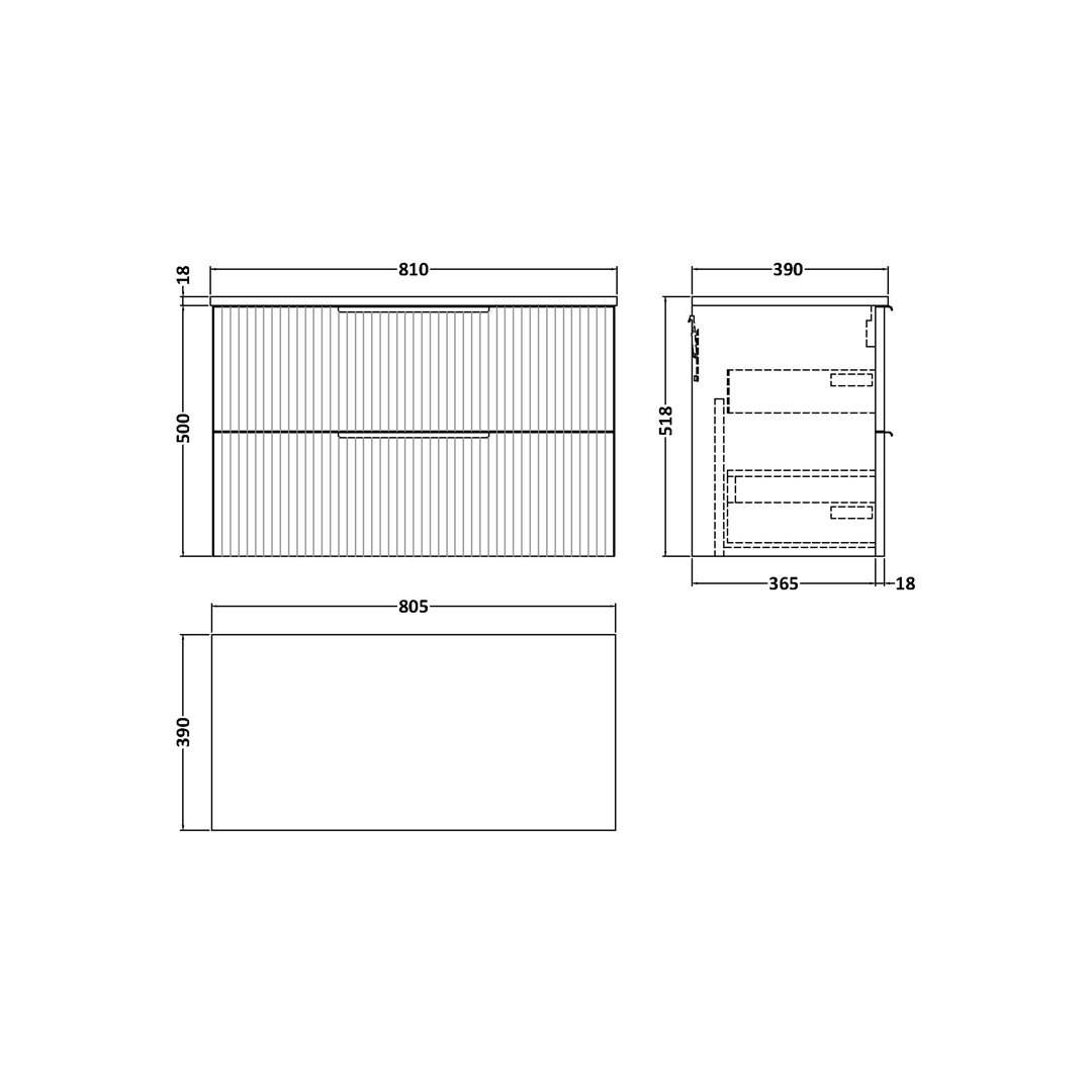Fluted 805mm Wall Hung Single Vanity Unit with Worktop