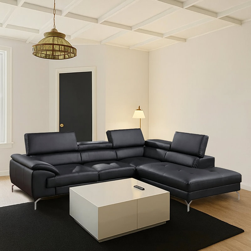 Ensemble de canapé modulaire 2 pièces, canapé modulaire en similicuir avec fonction réglable, Similicuir noir