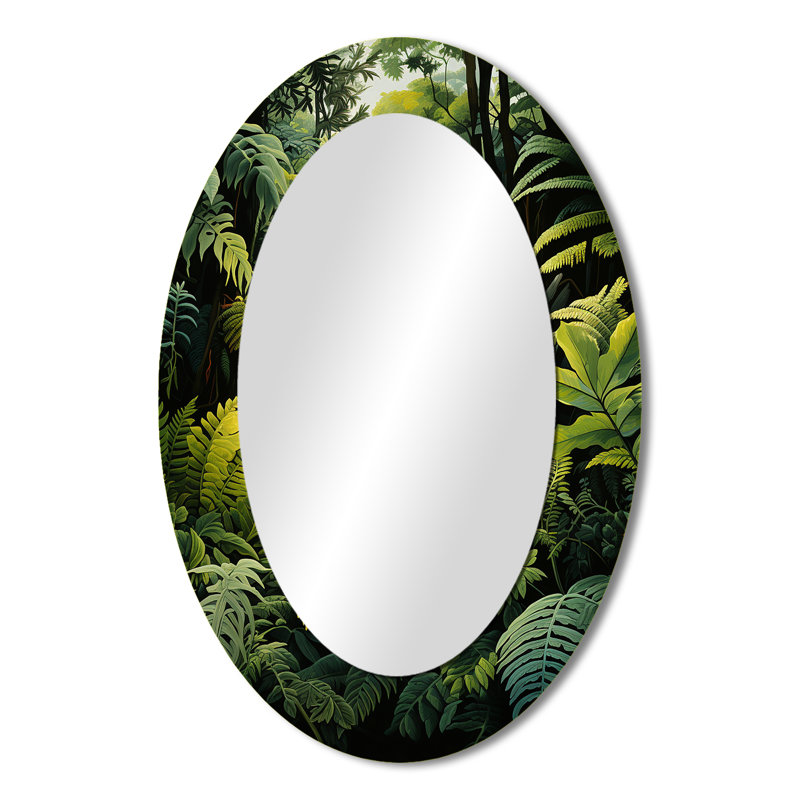 Ferns Fern Forest I - Grand miroir mural ovale sur métal, 36 po x 24 po