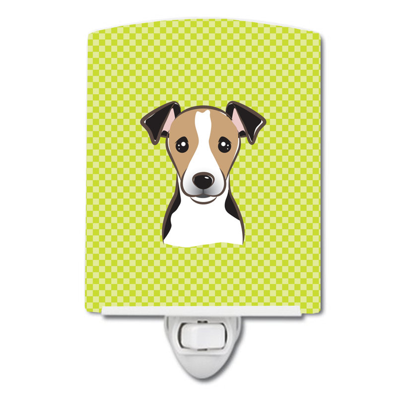 Éclairage de nuit en céramique damier de braque teckel, Vert lime, Jack Russell terrier noir