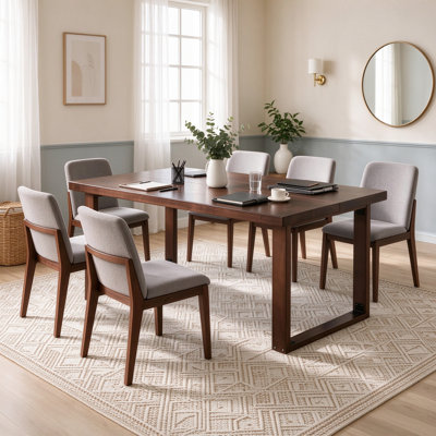 71 Inch Mid-Century Modern Solid Wood Dining Table, Rectangular Kitchen Table, Walnut