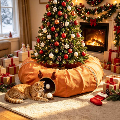 Christmas Decor Christmas Foldable Detachable Pet Toy Interactive Cats Play Accessory Lasting Holiday Cats Exercise Tube For Indoor Cats