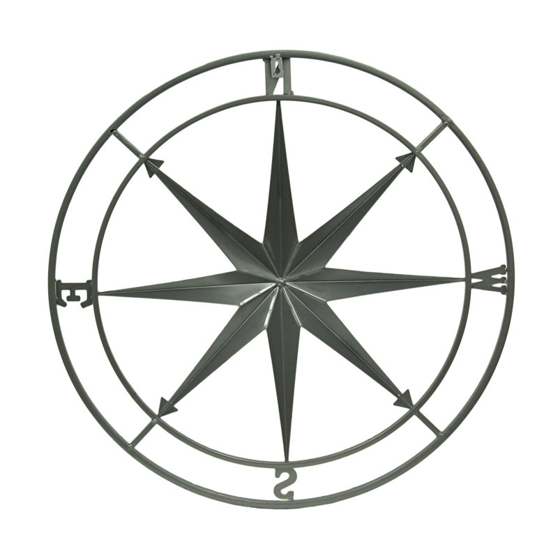Décoration murale rose des vents, Argent, H 26 po x l 26 po x P 1 po