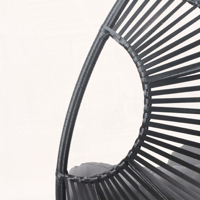 Fauteuil à œufs suspendu avec dossier arqué, coussin de 8 pouces et capacité de 400 lb, Coussin gris / cadre noir