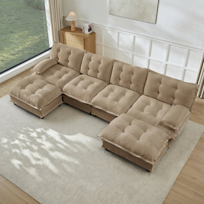 Canapé modulaire en forme de U de 138 po avec 2 repose-pieds en forme de U et canapé en chenille avec coussins décoratifs en treillis