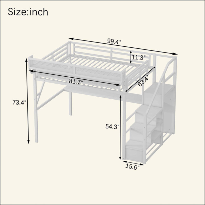 Lit avec bureau et station de charge, lit mezzanine en métal avec escalier et lumière pour enfants adolescents