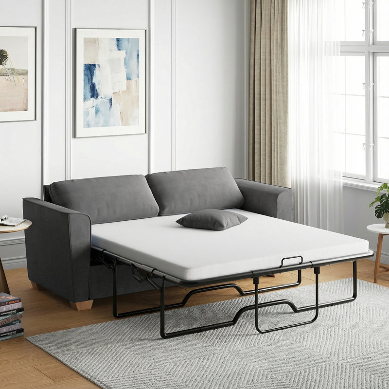 Causeuse-lit 71 po en velours avec matelas pliant, gris foncé, H 30 po x l 71 po x P 28 po, Gris foncé